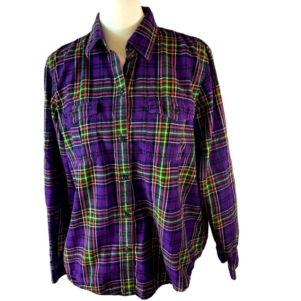 Lauren Jeans Ralph Lauren Plaid Button Front Shirt Women S Purple Yellow Green